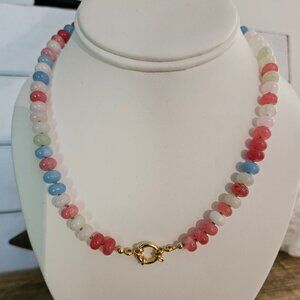 Hand Crafted -Delicious Angelite and Morganite Candy Gemstone Necklace